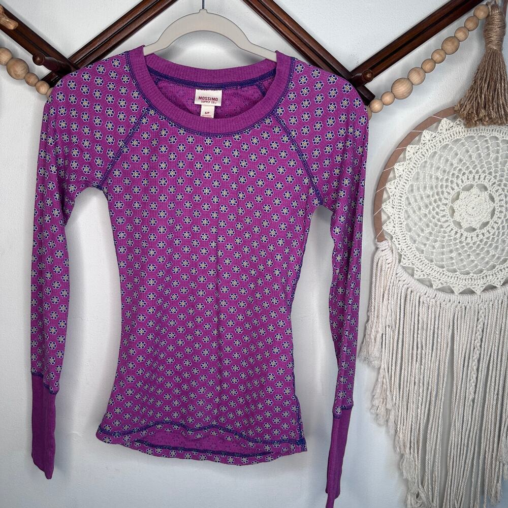 Vintage Y2K Mossimo Purple Floral Waffle Knit Top